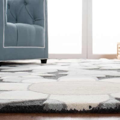 Ivory and Charcoal Floral Hand-Tufted Wool Kids Rug