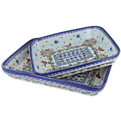 Blue Rose Polish Pottery 1500 Vena Rectangular Baker Set