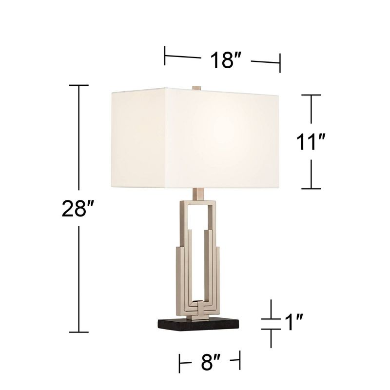Possini Euro Design Sonia Modern Mid Century Table Lamp 28" Tall Brushed Steel Silver White Rectangle Shade for Bedroom Living Room Bedside Nightstand, 4 of 10