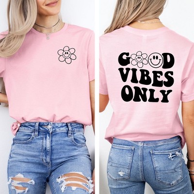 Simply Sage Market Women's Good Vibes Only Smiley Face Front and Back Short Sleeve Graphic Tee