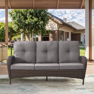 POCASSY 72" Wide Outdoor Sofa Furniture Outdoor Wicker Sofa Weather Resistant Rattan with Deep Seat for Patio Backyard Porch - 1 of 4