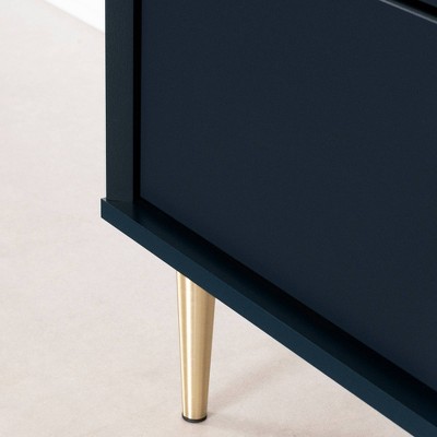 Navy Blue 2-Drawer Nightstand with Brass Legs