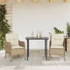 vidaXL 3 Piece Patio Dining Set - Beige PE Rattan - Cushions with Removable Covers - Glass Tabletop - Ideal for Outdoor, Garden, Patio - 2 of 4