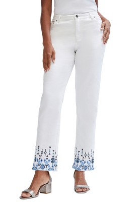 Jessica London Women's Plus Size True Fit Straight Leg Jeans, 20 - White  Embroidery