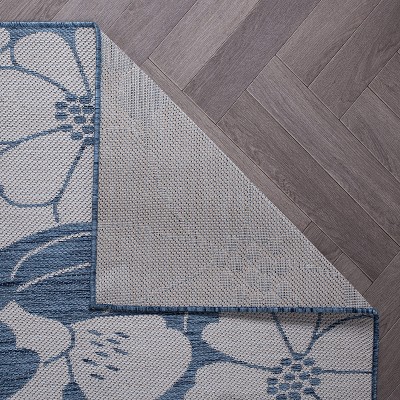 Blue Floral Synthetic Flat Woven Indoor/Outdoor Rug