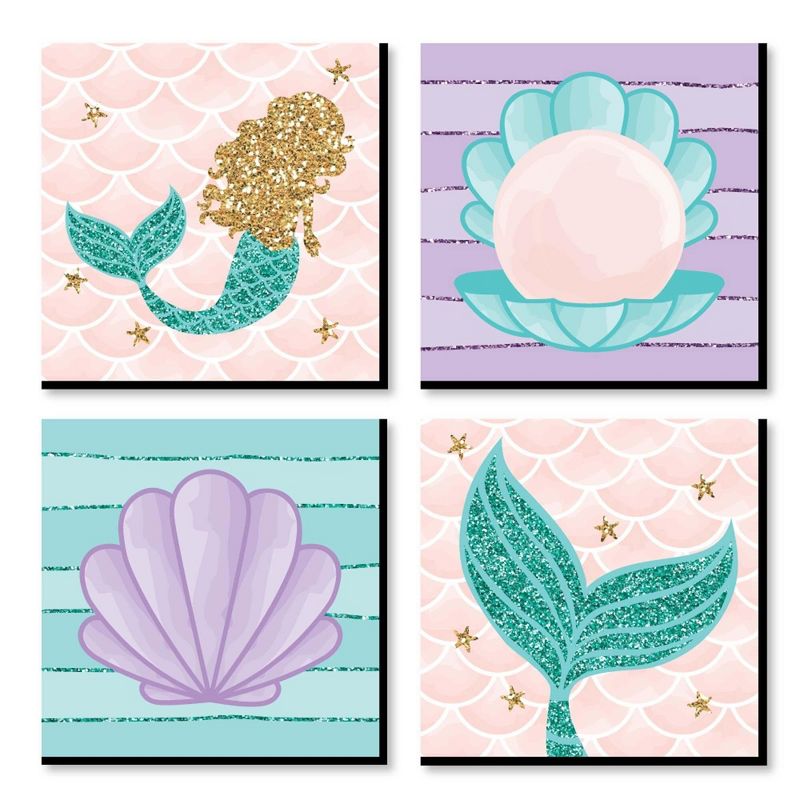 Big Dot of Happiness Let's Be Mermaids - Kids Room, Nursery Decor and Home Decor - 11 x 11 inches Nursery Wall Art - Set of 4 Prints for baby's room, 1 of 9