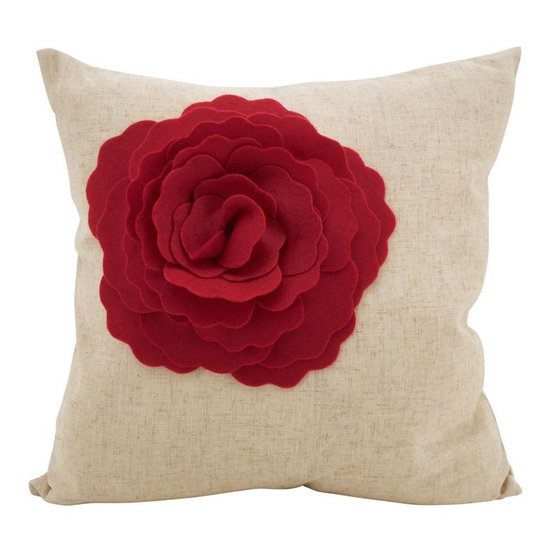 Saro Lifestyle Rose Flower Statement Poly Filled Throw Pillow, Red, 18" x 18", 1 of 3