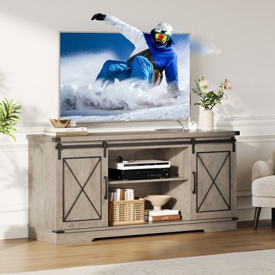 Farmhouse Tv Stand for 65 Inch TV, Entertainment Center with Sliding Barn Doors and Adjustable Shelf, Storage Cabinet for Living Room, Bedroom