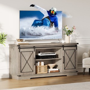 Farmhouse Tv Stand for 65 Inch TV, Entertainment Center with Sliding Barn Doors and Adjustable Shelf, Storage Cabinet for Living Room, Bedroom - 1 of 4