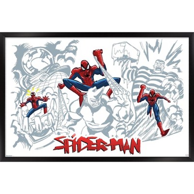 Trends International Marvel Spider-Man: Inked - Trio Framed Wall Poster Prints Black Framed Version 22.375" x 34"