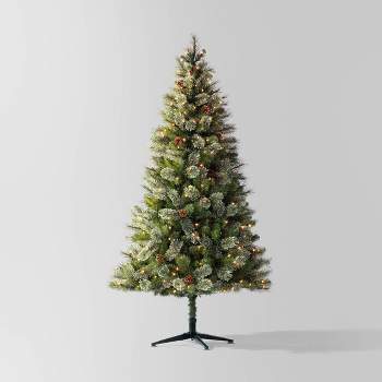 6.5' Pre-Lit Virginia Pine Artificial Christmas Tree with Pinecones Clear Lights - Wondershop™
