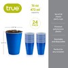True Blue Party Cups, Disposable Cups, Drink Cups for Cocktails and Beer, 16 Ounce Capacity, Plastic, Blue, Set of 24 - 3 of 4