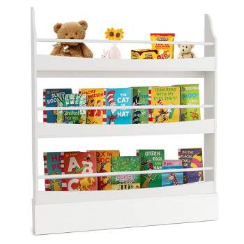 Tangkula 3-Tier Kids Bookshelf Toy Storage Bookcase Rack Wall w/ Anti-toppling Kits