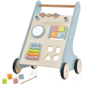 Wooden Toddler Push Walker  Educational Toy w/ Xylophone & Flip Blocks Blue - 1 of 4