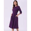 INSPIRE CHIC Women's 3/4 Sleeve Pleated Round Neck Pockets A-Line Swing Work Midi Dress - 4 of 4