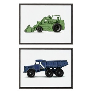 Kate and Laurel Sylvie Vintage Toy Tractor Green and Vintage Toy Dump Truck Blue Framed Canvas Art Set by Saint and Sailor Studios - 1 of 4