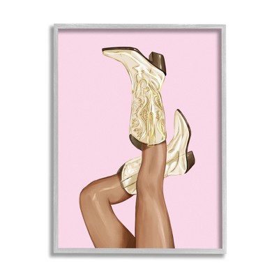 Stupell Industries Pink Country Cowgirl Boots Framed Giclee