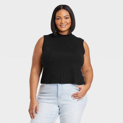 plus size black sleeveless turtleneck