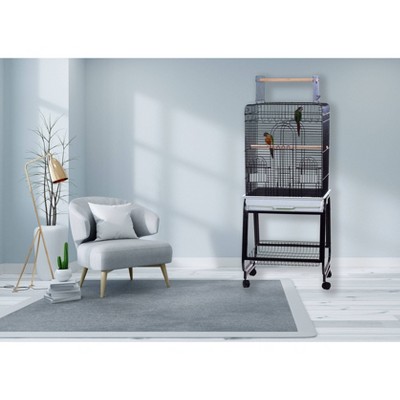 Black Steel Play Top Bird Cage with Removable Stand
