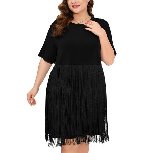 Women's Plus Size Sweetheart Neckline Dress Puff Long Sleeve A Line Slit Hem Midi Dress - 1 of 4