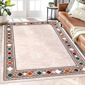 coucheta Washable Area Rug for Living Room, Multi-size Modern Bordered Non Slip Stain Resistant Non Shedding Low Pile Carpet, for Bedroom, Dining - 1 of 4