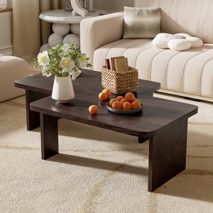 TiramisuBest Minimalist Coffee Table Set Splicing Modular Rectangle Side Table Wood Grain MDF Living Room Combination Easy Assembly - 1 of 4
