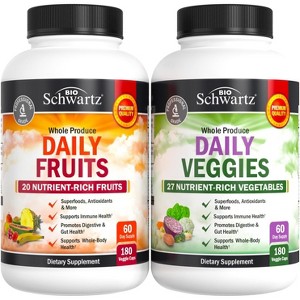 Daily Fruits and Veggies Supplement, 47 Whole Food Fruits and Vegetables for Natural Balance of Vitamins, Minerals & Noni, Bioschwartz, 180ct (2pack) - 1 of 4