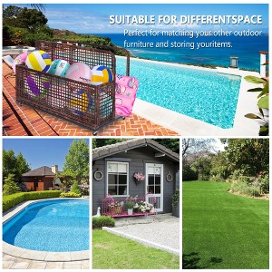 43.3"X22.5"X28.7" Outdoor Poolside Float Storage with Moveable Wheels & Armrests, Rattan Base Pool Toy Holder for Indoor/Outdoor Use - 1 of 4