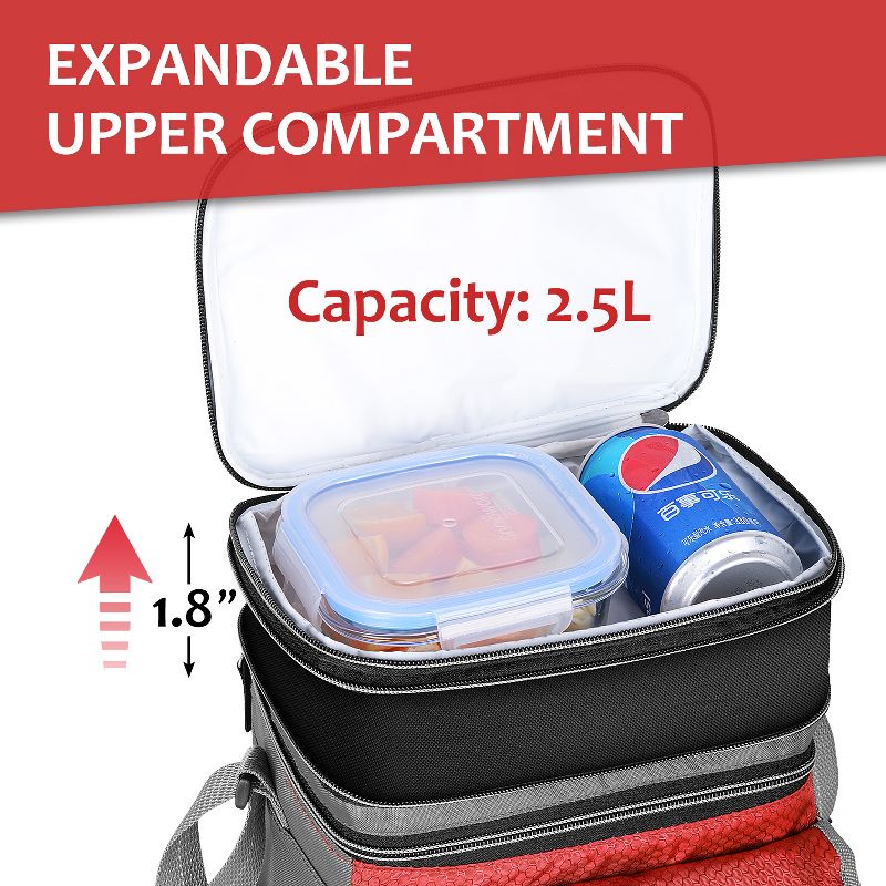 Insulated Lunch Bag for Women Men, Leakproof Expandable Reusable Lunch Box for Adult by Tirrinia, Lunch Cooler Tote for Office Work, Red, 5 of 8