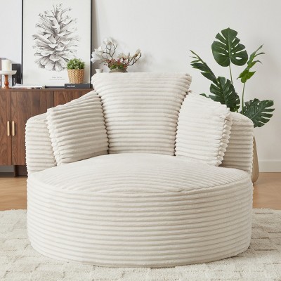 Large Corduroy Bean Bag Chair for Adults, Round Armchair with Cushioned Backrest, Soft Lounge Seating for Living Room, Apartment – Cuddlewood
