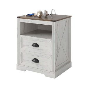 Fredees Nightstand with Charging Station, Equipped with Human Sensor Light, with Drawers and Open Storage Compartments,White - 1 of 4