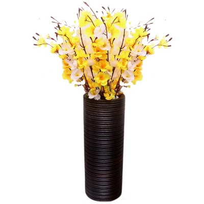 Uniquewise Brown Decorative Contemporary Mango Wood Ribbed Design Cylinder Shaped Vase