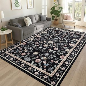 Large Rug for Living Room Non-Slip Ultra-Thin Flower Print Dining Room Rug, Non-Shedding Farmhouse Indoor Mat - 1 of 4
