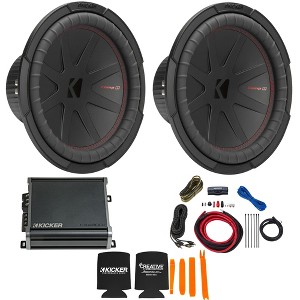 Kicker 12 Inch Comp R Woofer Includes Two 48CWR122 Package with 46CXA8001 Amplifier and wire kit - 1 of 4