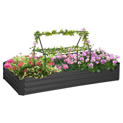 Black Metal Raised Garden Bed with Customizable Trellis