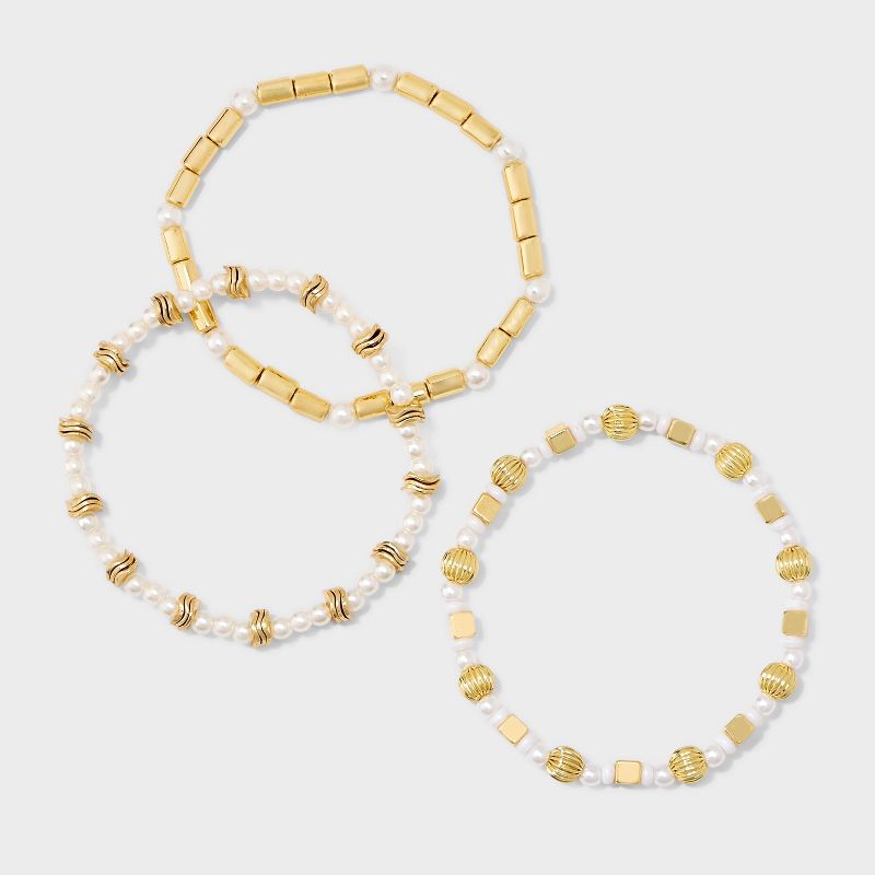 SUGARFIX by BaubleBar Pearl Mixed Stretch Bracelet Set 3pc - Gold, 3 of 5