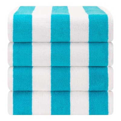 Turquoise Blue and White Cotton Cabana Striped Beach Towels, 30x60 inches, 4-Pack