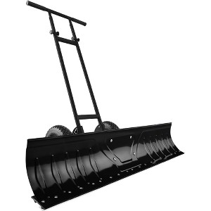 Snow Pusher Shovel w/Wheels,Heavy Duty Metal Snow Pusher Shovel with ...