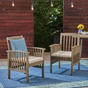PAGED Outdoor Dining Chairs Set of 2 Wood Patio Arm Chairs with Cushions for Poolside, Garden, Backyard - 1 of 4