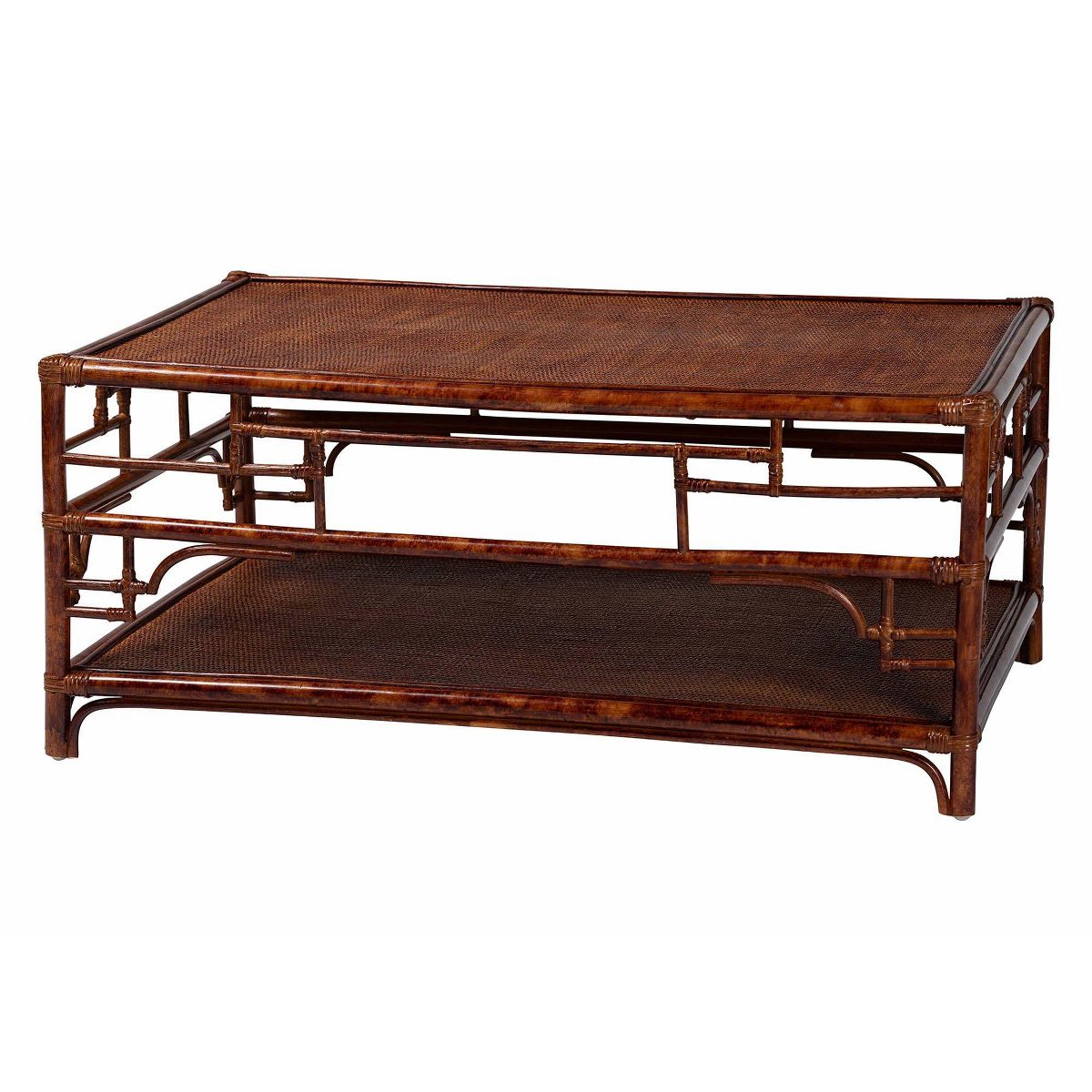 bali & pari Sebalio Tortoise Natural Rattan Coffee Table with Open Shelf Marbled Tortoise Brown