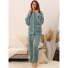 cheibear Women's Soft Warm Fluffy Fleece Button Down Long Sleeve Sleepwear with Pockets Pajama Set - 2 of 4