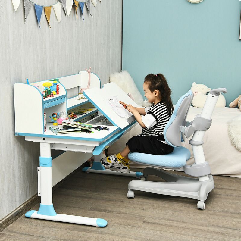 Costway Kids Study Desk Chair Adjustable Height Depth w/Sit-Brake Casters, 4 of 11