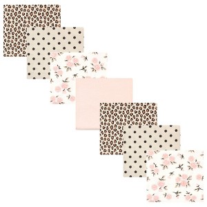 Hudson Baby Infant Girl Cotton Rich Flannel Receiving Blankets Bundle, Neutral Pink Floral, One Size - 1 of 4