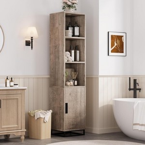 70" Tall Bathroom Cabinet, Modern Farmhouse Grey Storage, Metal Base & Adjustable Shelf, Open Organizer for Small Spaces, Laundry Room - 1 of 4