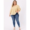 Agnes Orinda Women's Plus Size Floral V Neck 3/4 Lantern Sleeve Flowy Casual Babydoll Blouses - 3 of 4