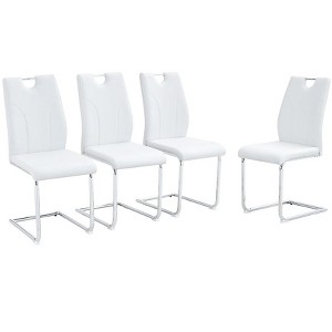 Gulches Set of 4 Modern Dining Chairs - Faux Leather Padded Seat with Chrome Metal Legs, Side Chairs for Kitchen/Living/Bedroom/Dining Room (White) - 1 of 4