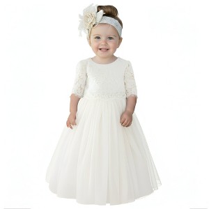 2Bunnies 2 Piece Lace Top Tulle Skirt Boho Rustic Baby Girl Dress Set - 1 of 4