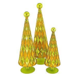 Cody Foster 14.5 Inch Diamond Trees Gold Chartreuse Christmas Decorative Tree Set , Christmas Decor Mid Century Style Reflective (3PC) - 1 of 4
