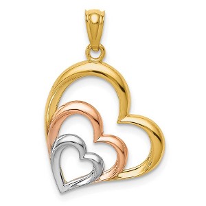 Black Bow Jewelry 14k Two Tone Gold & White Rhodium Plated Layered Hearts Pendant, 17mm - 1 of 4