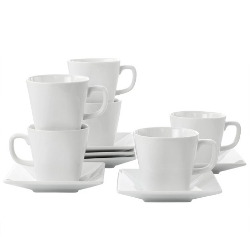 Gibson Our Table Simply White Fine Ceramic 6 Piece Square Cup And Saucer  Set In White : Target